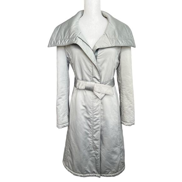 Vintage Searle silver gray trench coat wide collar winter belted parka puffer - Picture 2 of 13
